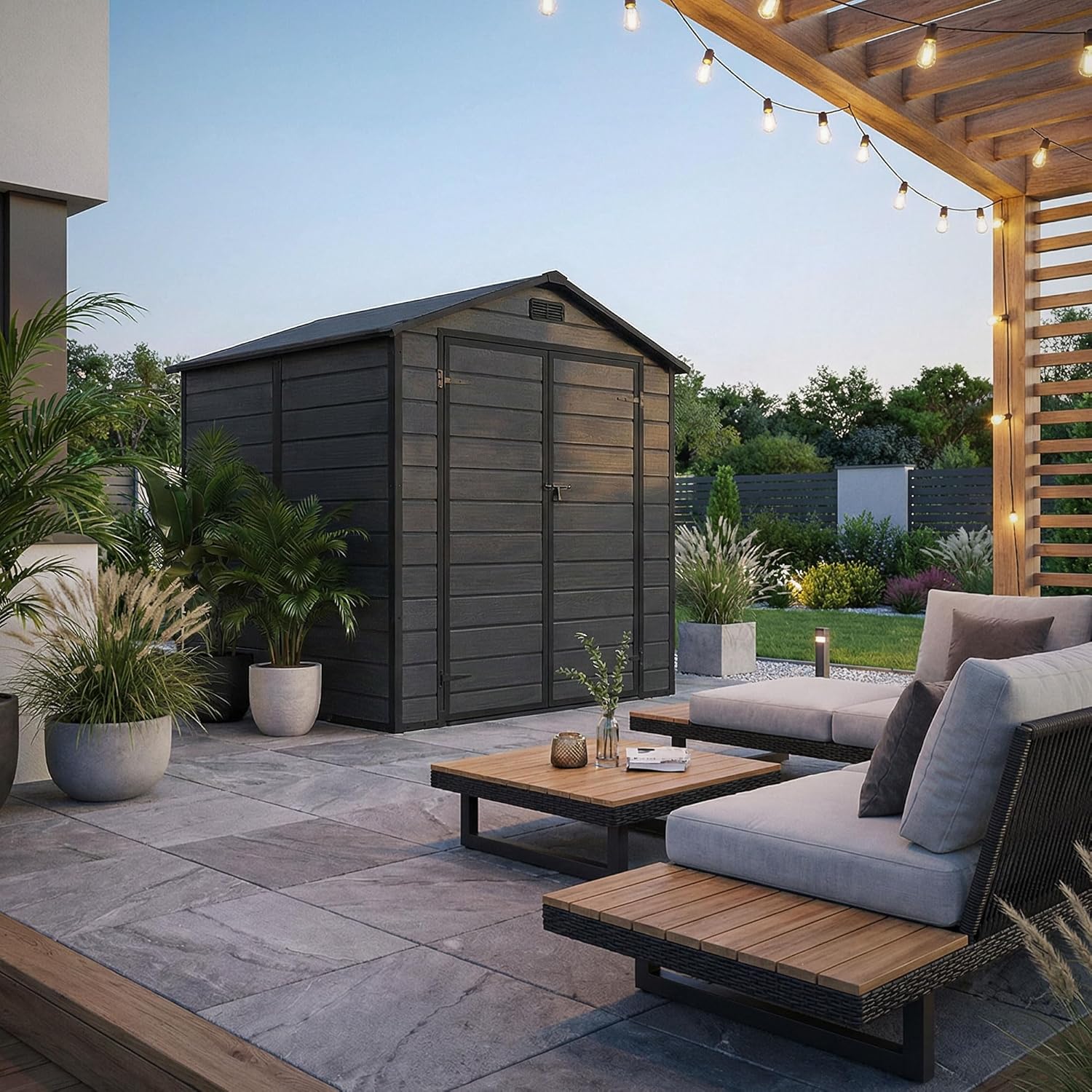 ECD Germany - Abri de jardin résine 151x182x220 cm double porte, 5m³, fenêtre, ventilation