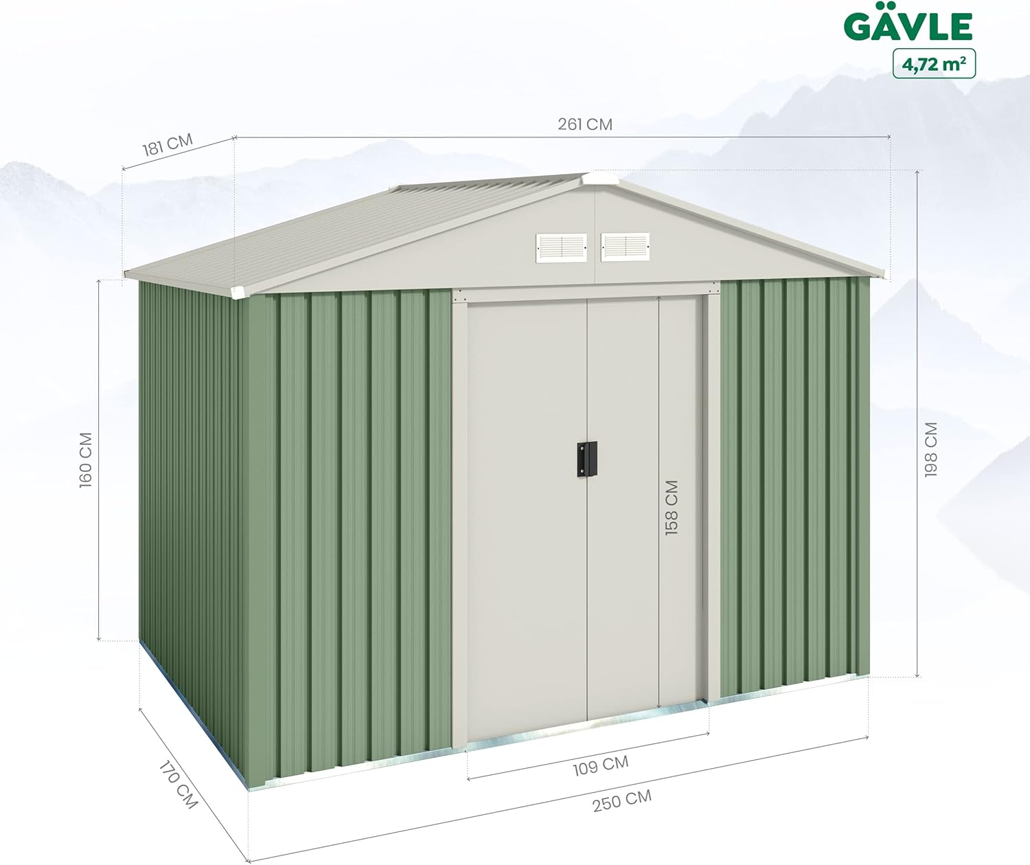 Hoggar - Abri de jardin Gavle - 181x261x198cm - Métal, garantie 10 ans