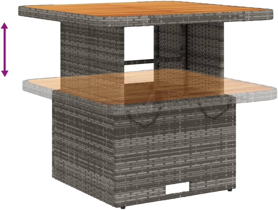 vidaXL - Table de jardin en résine tressée et acacia - gris - extérieur
