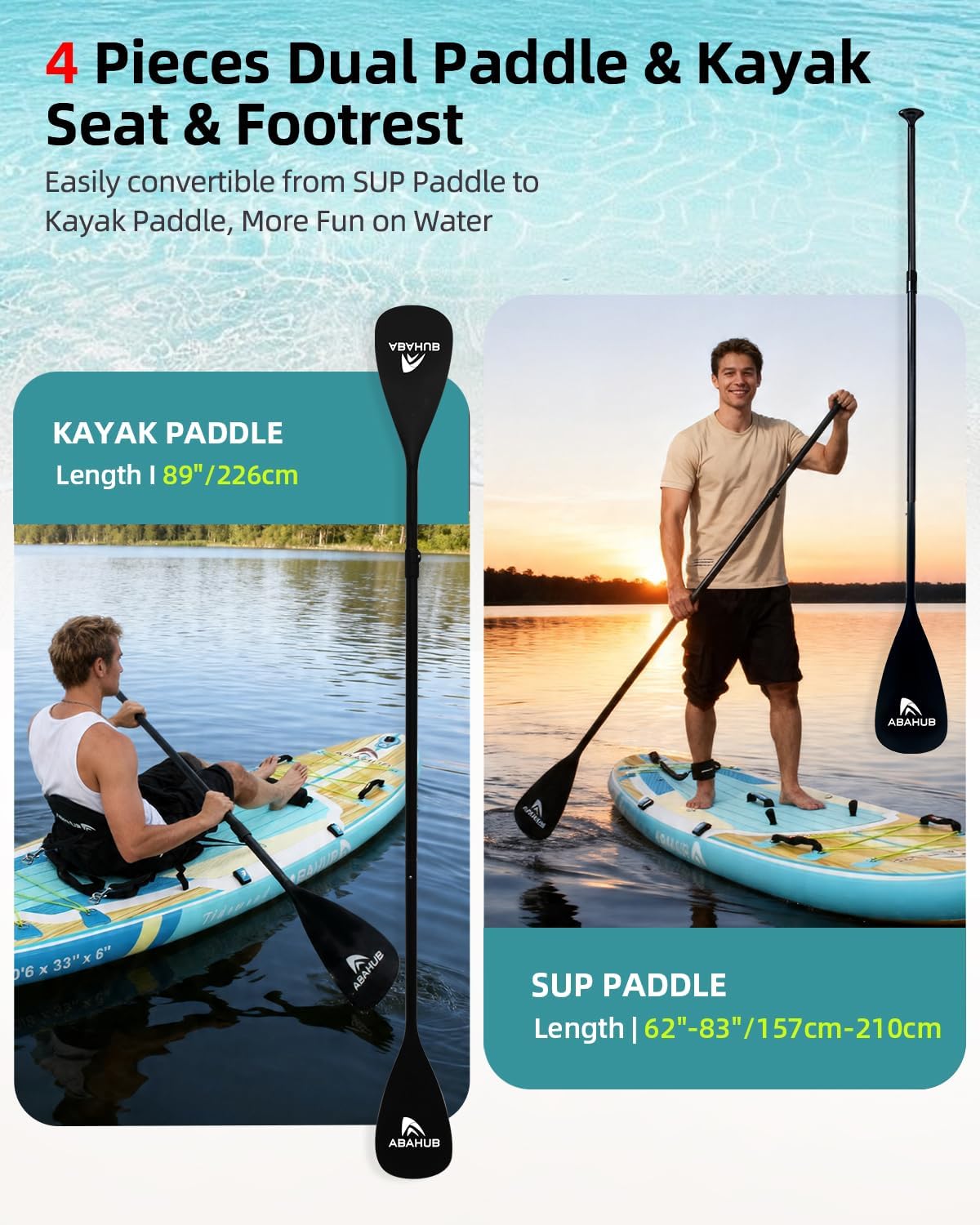Abahub Paddle Gonflable Adulte avec Siege Stand Up Paddle Planche de Sup Ensemble de Planche de Stand Up Paddle, Bleu/Vert/Orange avec Pagaie Aluminium Réglable, Siège Kayak 320cmx 78/84cmx 15cm