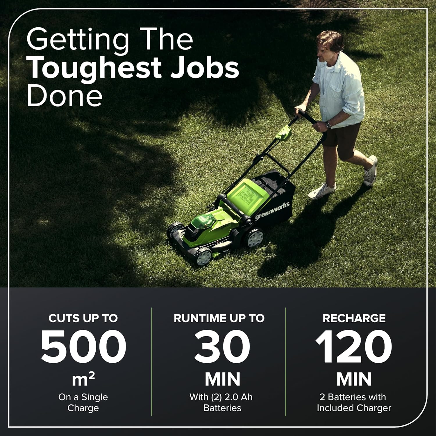 Greenworks G40LM41K2X Tondeuse à Gazon sans Fil pour Pelouses Jusqu'à 500m², Largeur de Coupe 41 cm, Sac de 50L, INCLUS Deux Batteries 40V 2Ah et Un Chargeur, Garantie 3 Ans