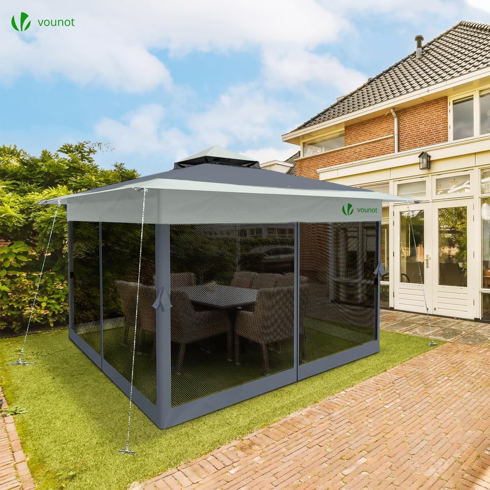 VOUNOT - tonnelle de jardin - 3.6x3.6m - moustiquaire, acier, toits doubles, anti-UV