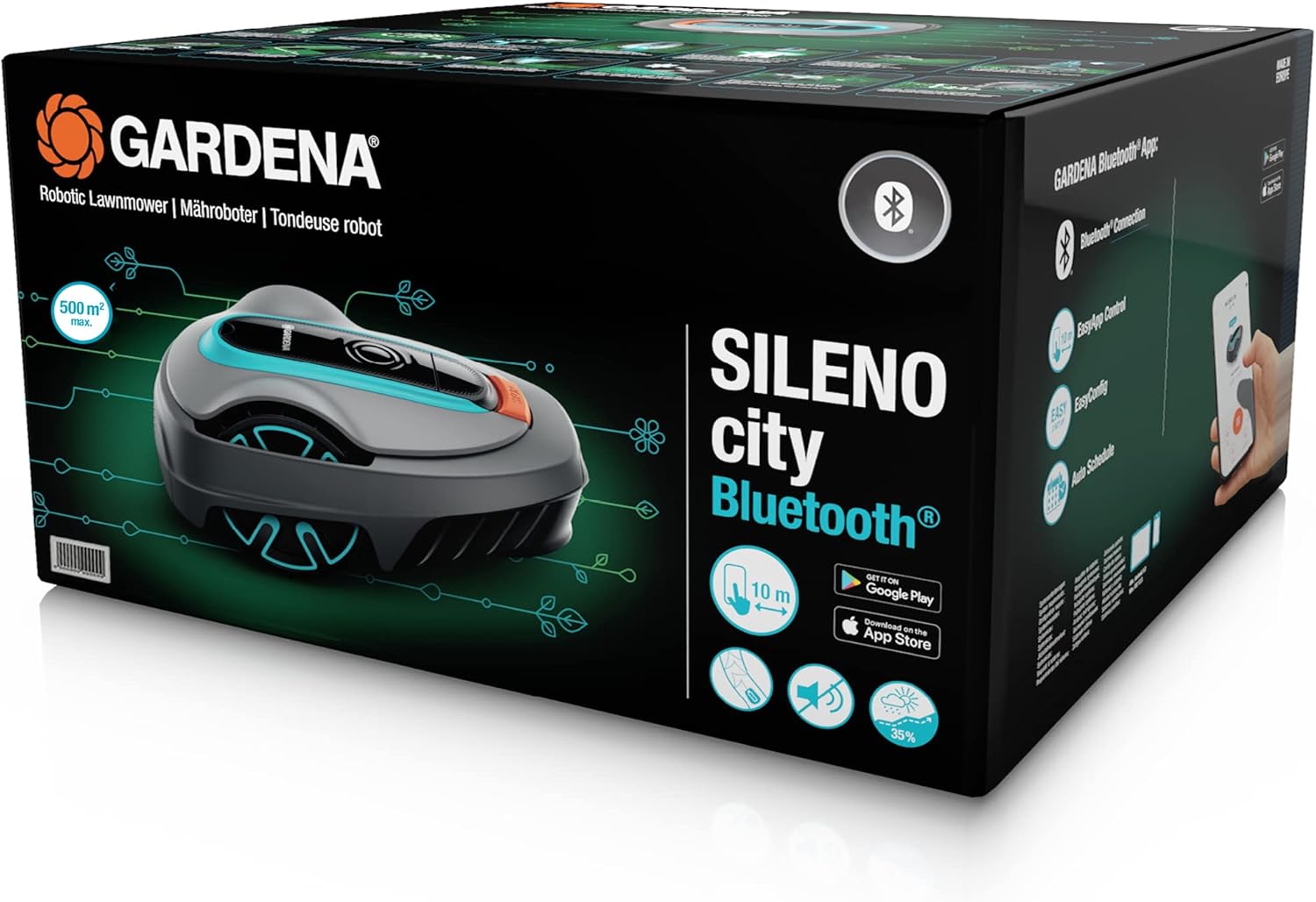Gardena - Sileno City, 500m², tonte sous pluie, silencieux, Bluetooth, 15002-26