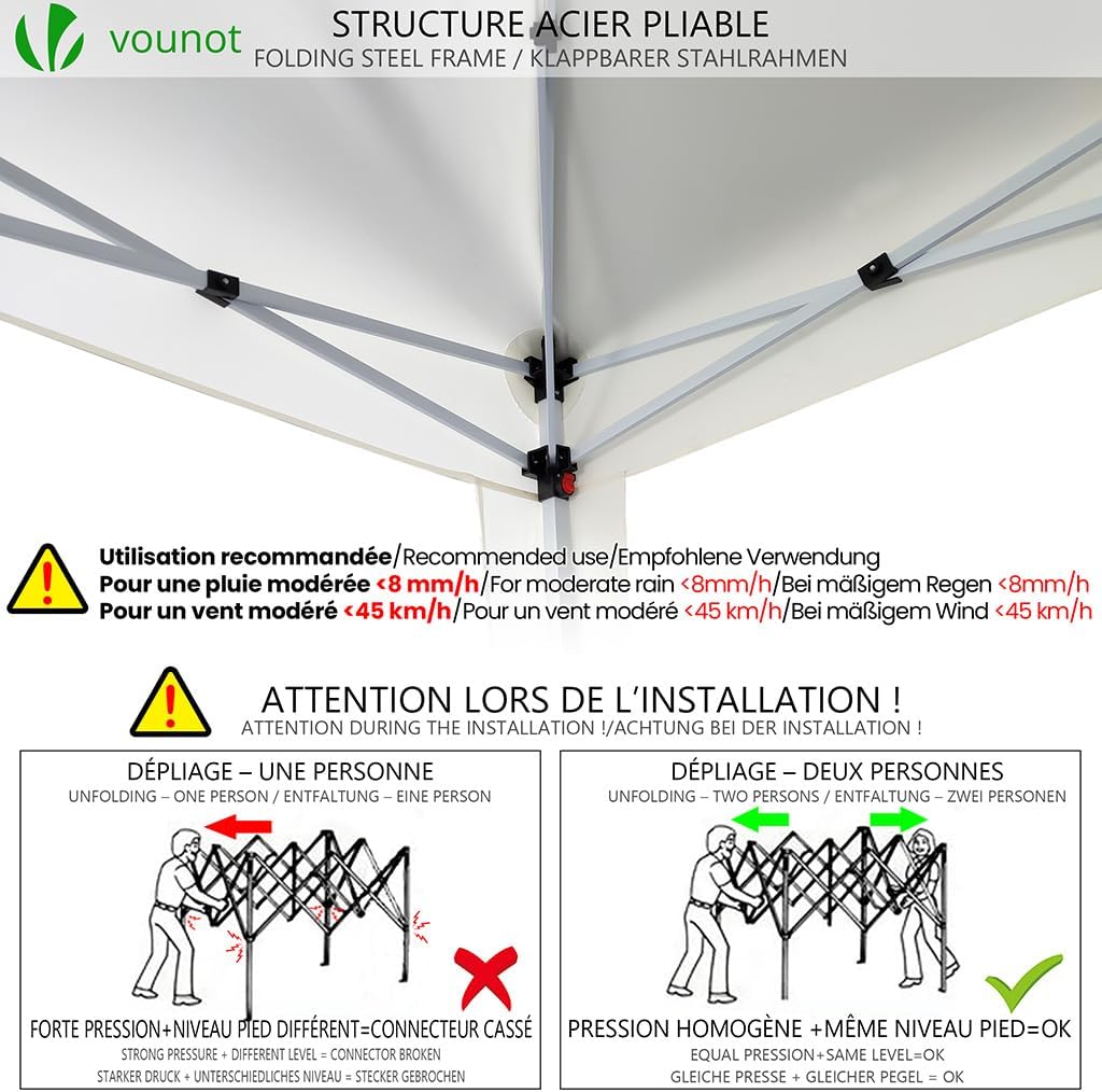 VOUNOT - Tonnelle pliante 3x3m - montage facile, sac inclus