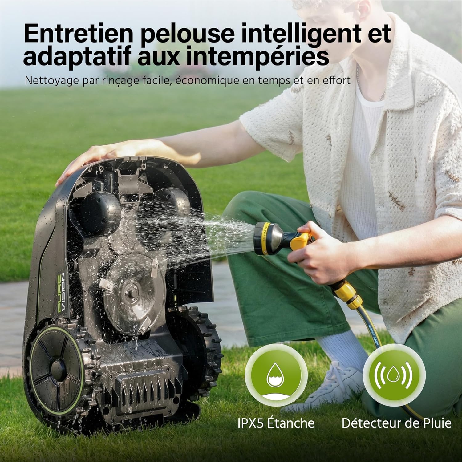 Suntek - Robot Tondeuse IA Caméra, 500m², pente 35°, IPX5, contrôle APP
