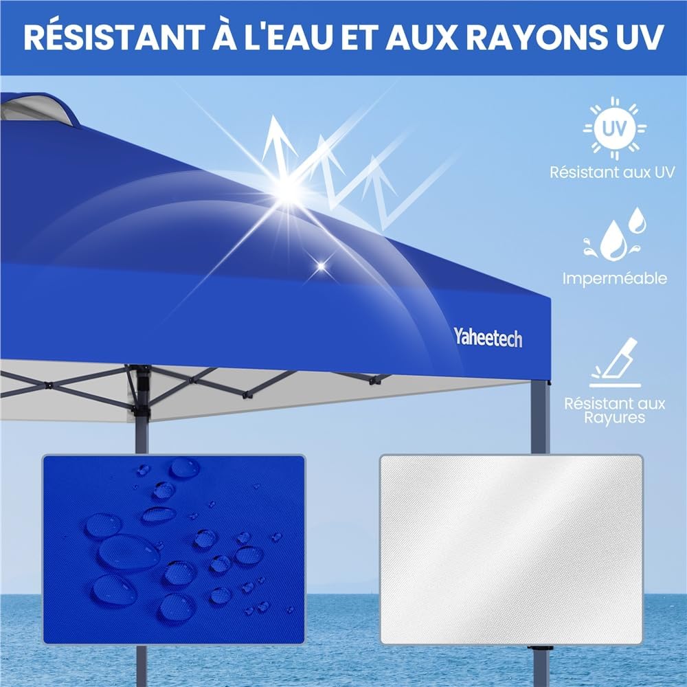 Yaheetech - Tonnelle pliante 3x3m - roulettes, UV50+, accessoires