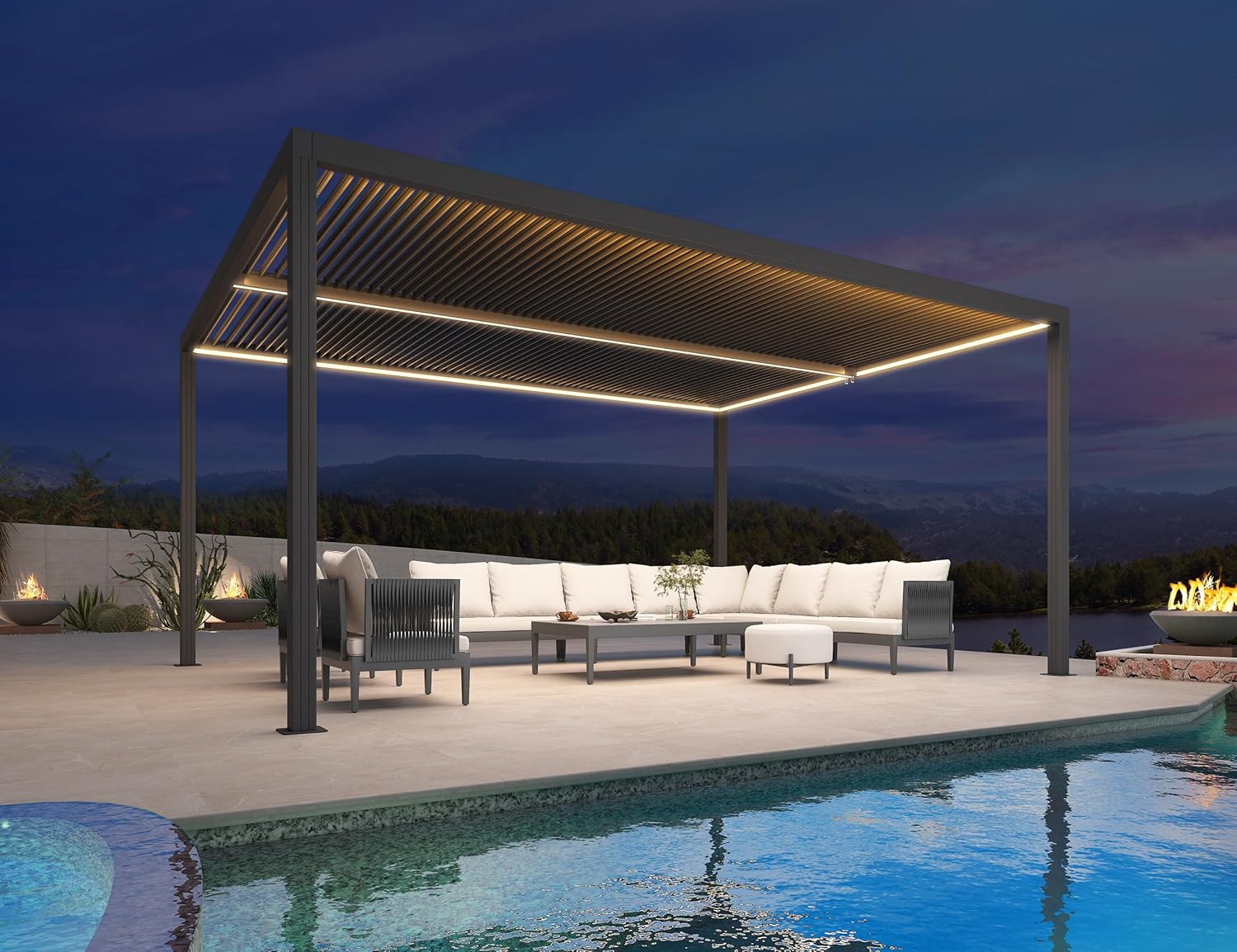 PURPLE LEAF - Pergola bioclimatique aluminium 4,8x3,68m, LED, lames orientables