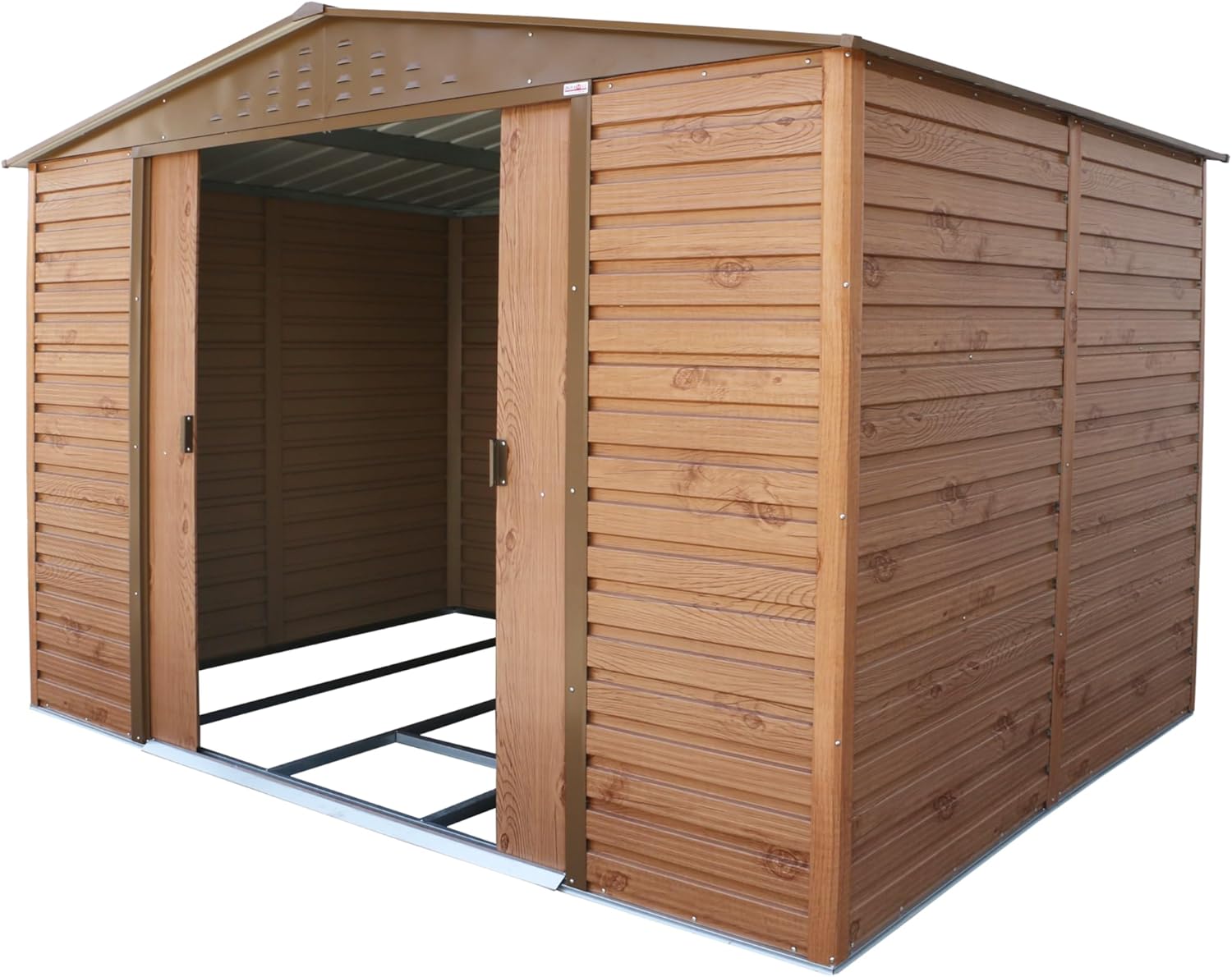 Duramax Alpine 10 x 8 (7,82 m²) Abri de Jardin en métal avec Base, Acier galvanisé à Chaud, Structure de Toit renforcée, Abri de Jardin sans Entretien et résistant aux intempéries, Grain de Bois