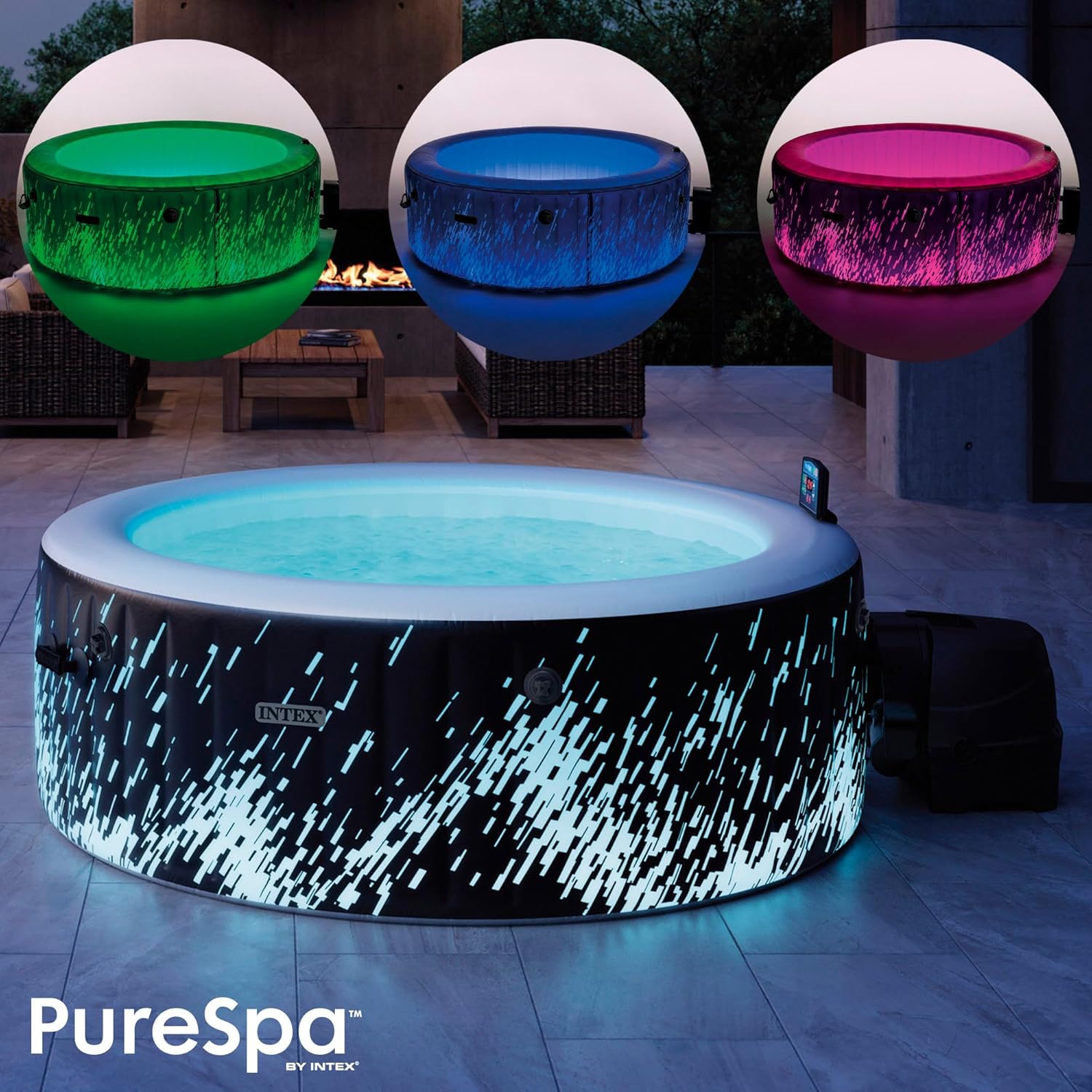 Intex - PureSpa Bubble Glow Deluxe - 196x71cm - 4 places, 140 jets, LED multicolore - 28494NP