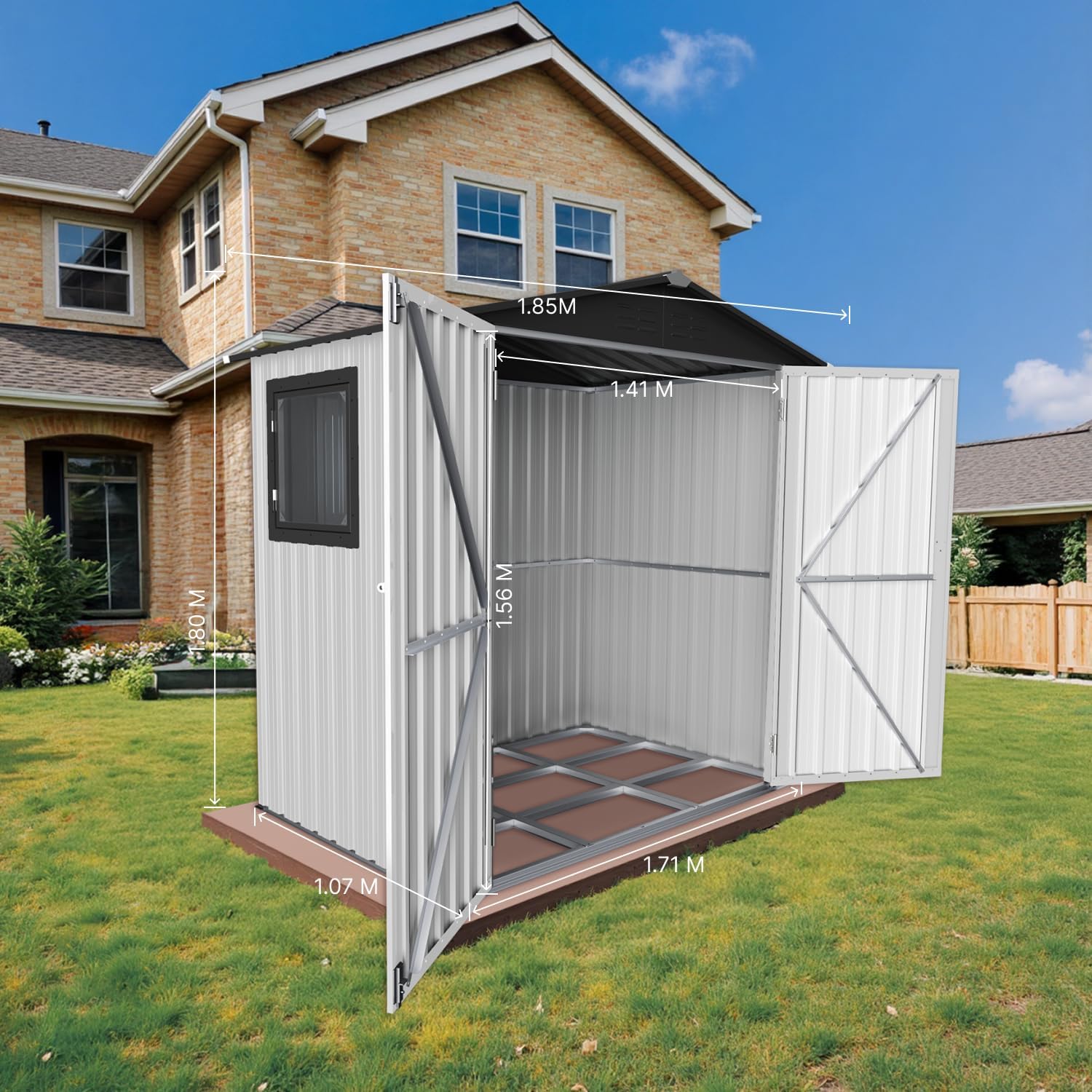 Abri de jardin métal - 185.4x107x180cm - portes larges, usage extérieur
