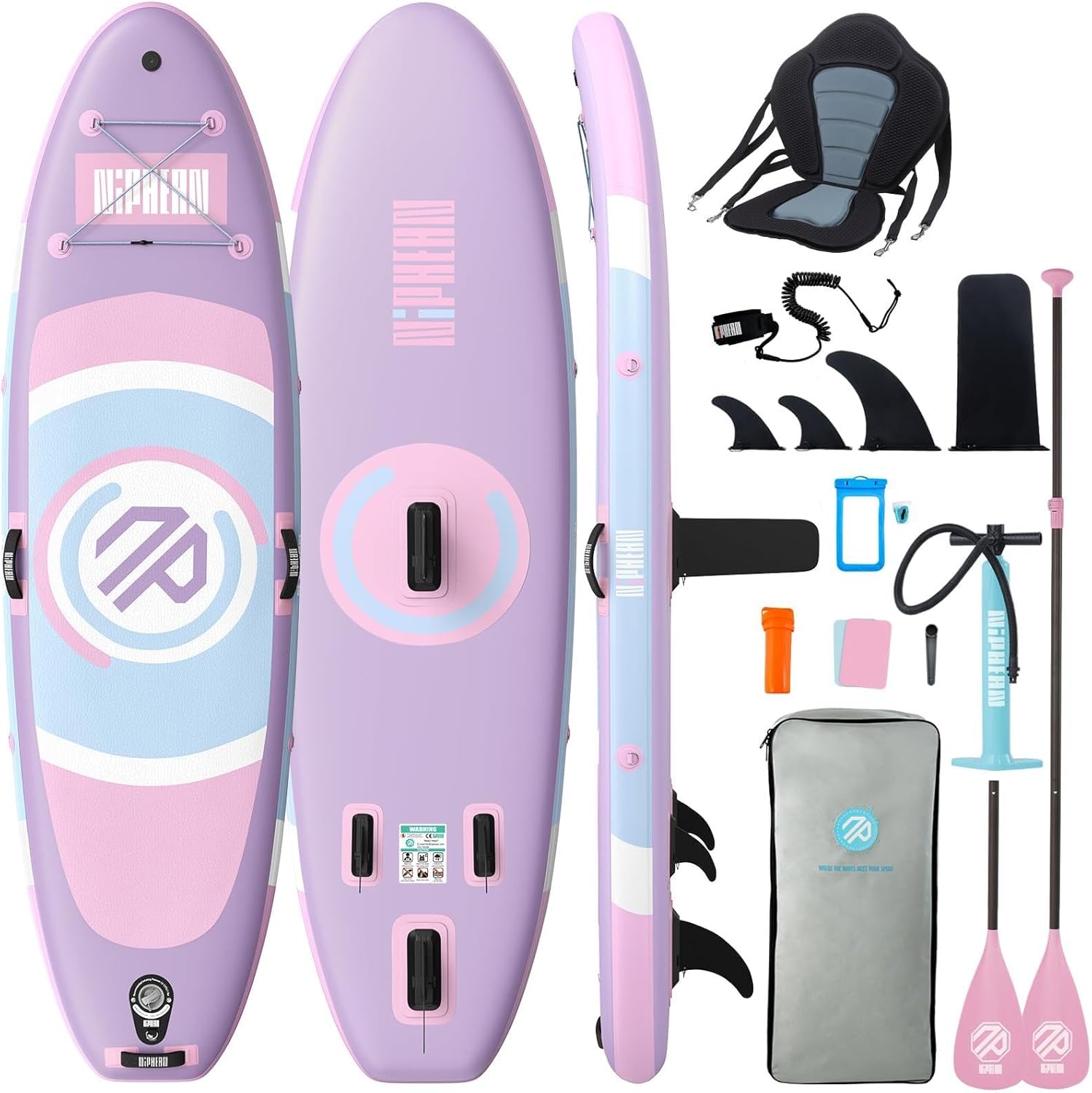 Niphean - Paddle Gonflable Adulte Ultraléger avec siège - 320 cm - Aileron StabilTrac, antidérapant, yoga, animaux