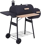 Outsunny Barbecue à charbon fumoir BBQ grill smoker sur pied avec couvercle, roulettes, thermomèt...