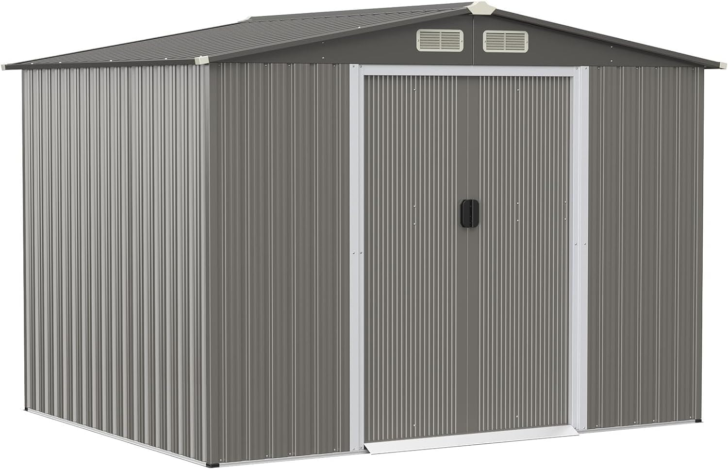 GOPLUS 4,74㎡ Abri de Jardin en Métal Galvanisé avec Base, Cabine de Jardin Extérieur Porte Coulissante, Résistant aux Intempéries, Cabane de Rangement à Outils 8,59m³, 260 x 207x181cm, Toit Gris Foncé