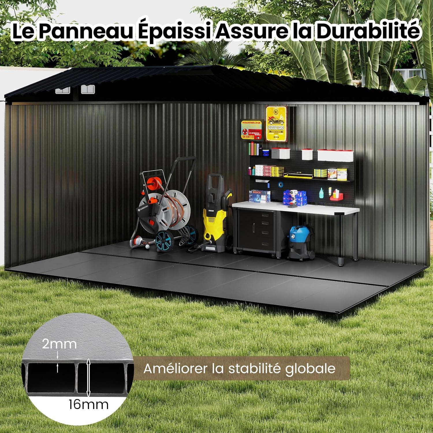 Abri de Jardin, Bandes Renforcées, Revêtement de Sol Extérieur, Montage Facile, 343 x 215 CM