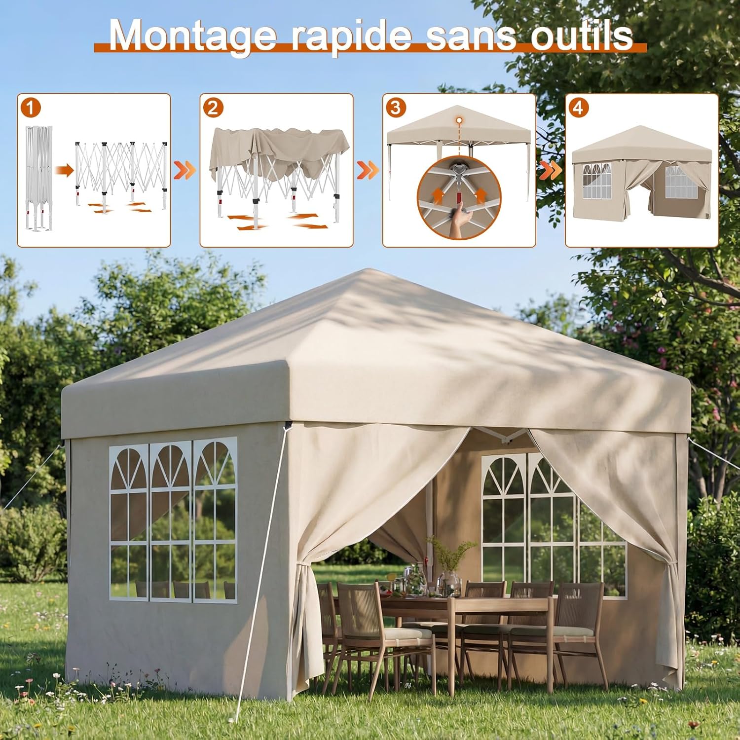 Devoko - tonnelle pliante 3x3m - imperméable, 4 parois, UV 50+