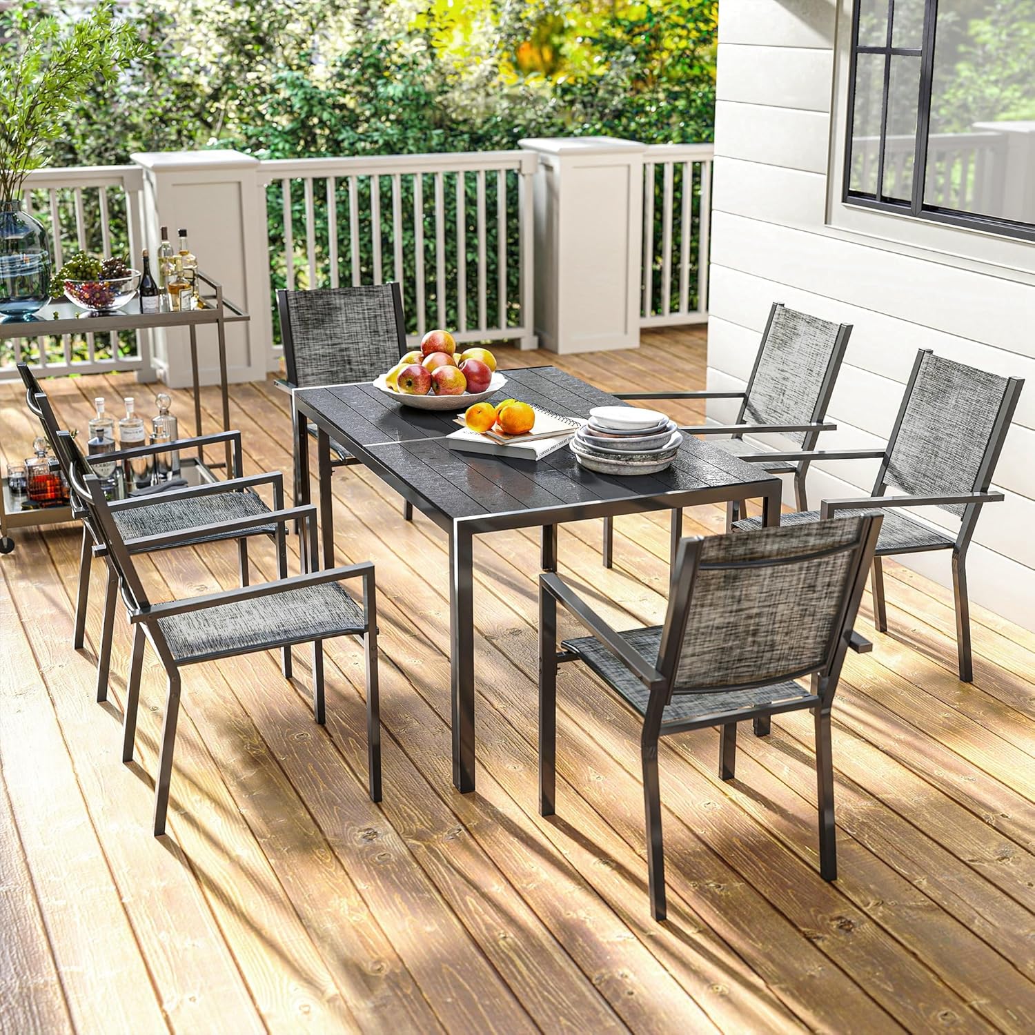 Outsunny - Salon de jardin 7 pièces - 150 cm - acier, 6 chaises empilables