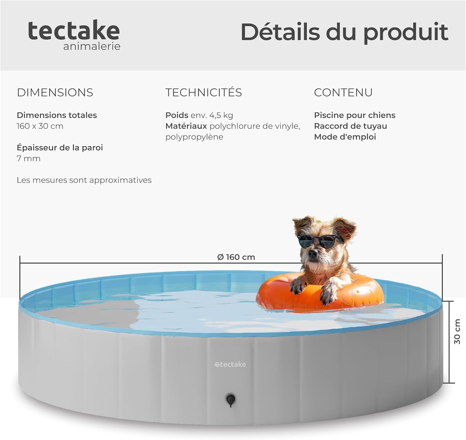 Tectake - piscine pliable Ø160cm - jeu intérieur/extérieur chiens