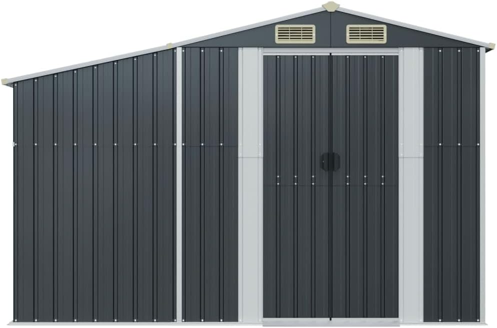 Abri de jardin en métal - acier galvanisé - 277x93x179cm - toit incliné, rangement bûches, anthracite