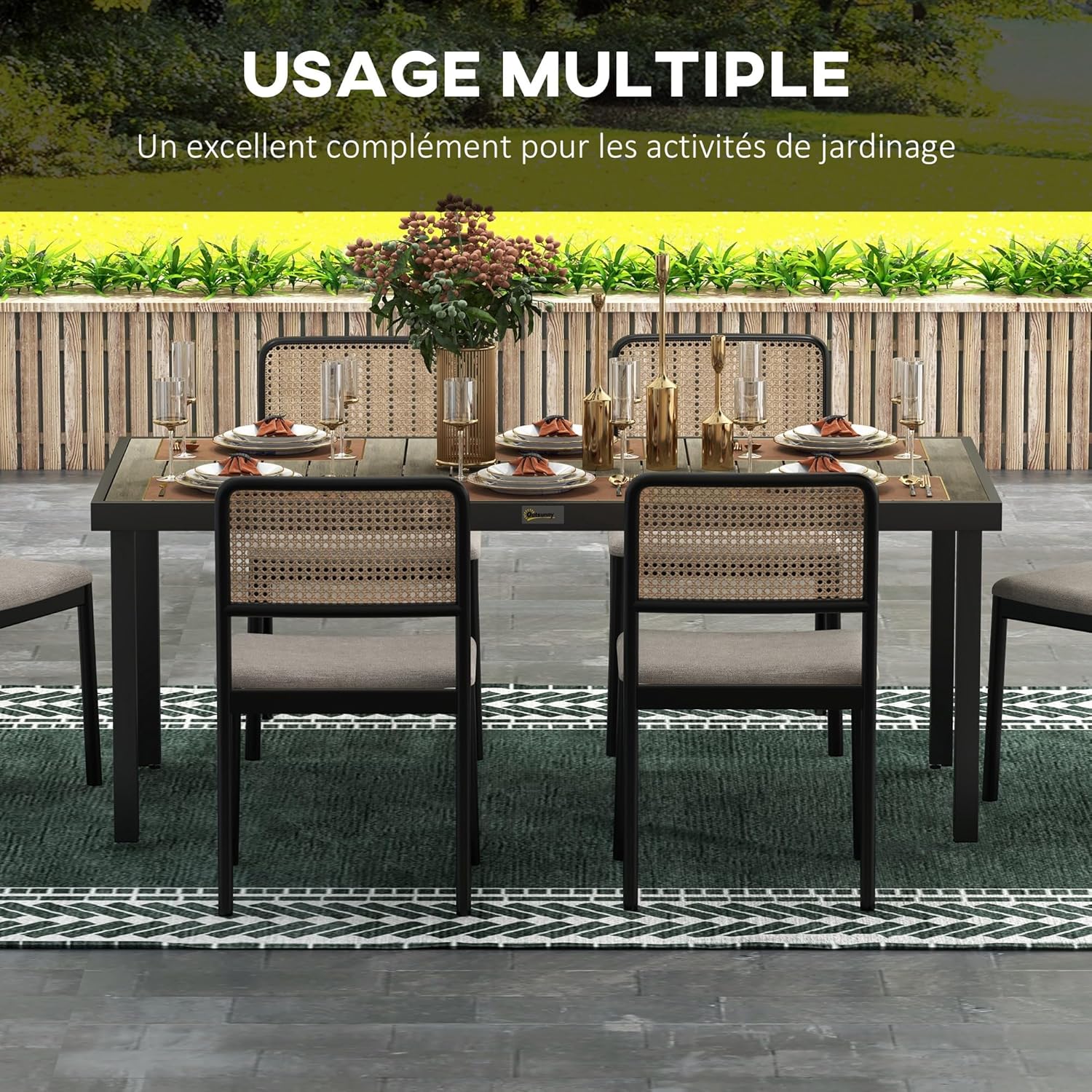 Outsunny - Table de jardin aluminium 8 pers - 190x90x74 cm - marron