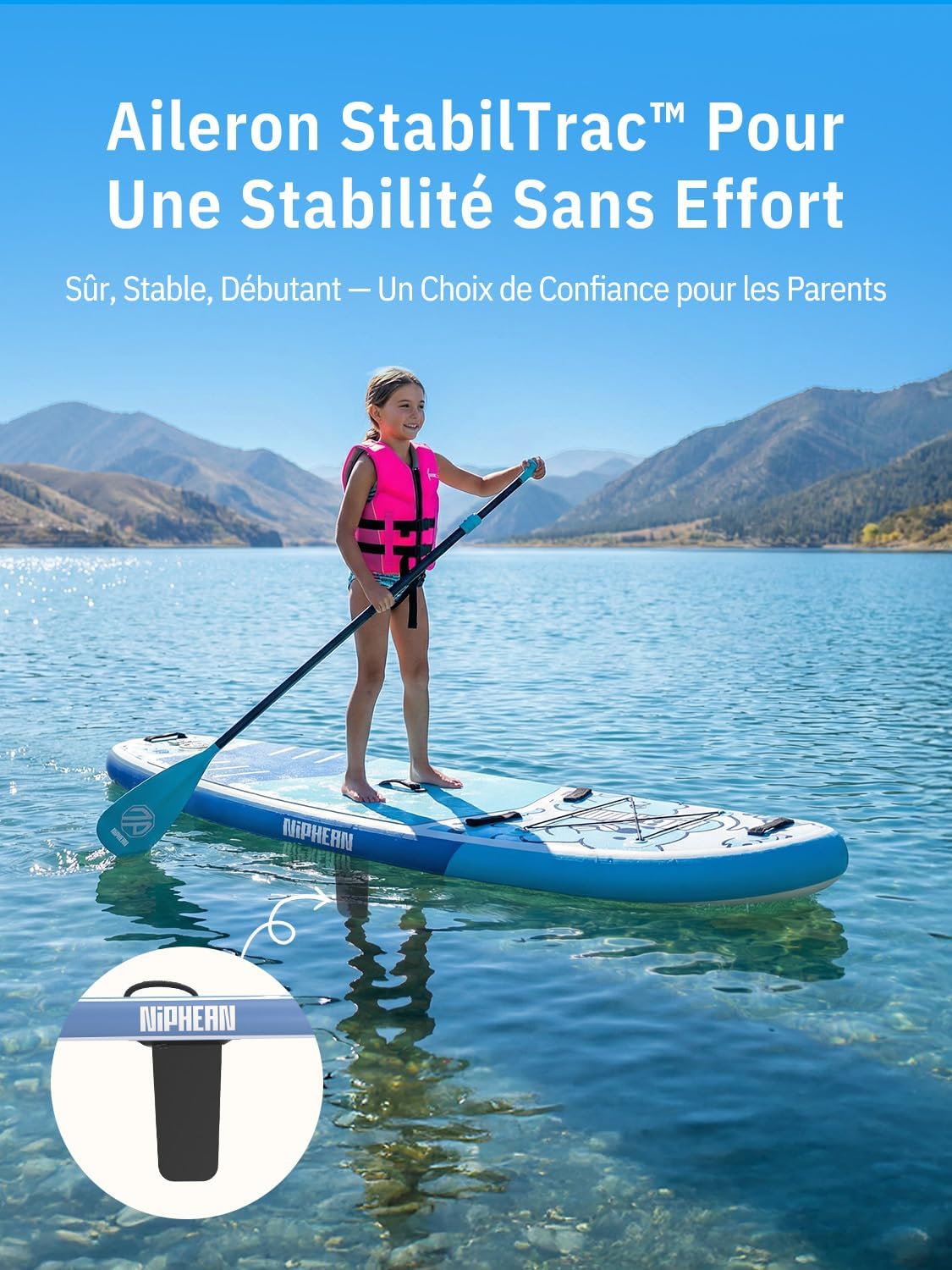 Niphean Extra Large Paddle Gonflable, Sup à 2+1 Personnes/Famille, Planches de Stand Up Paddle Gonflables avec (Idéal Débutant) Aileron Équilibré, Housse Étanche, Paddle Gonflable Adulte, Cadeaux